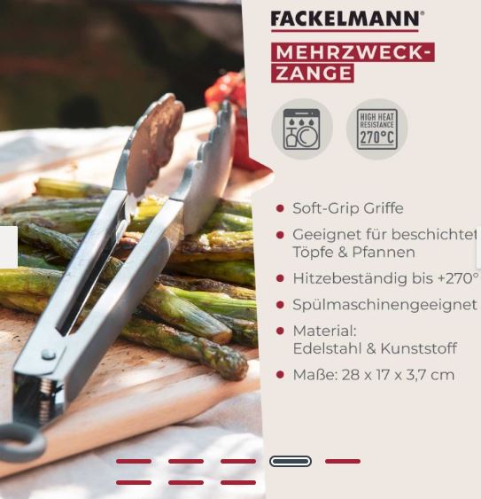 Fackelmann Stainless Steel & Plastic Multipurpose Kitchen Tongs (27cm / 10.6 Inch)