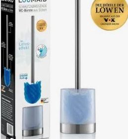 LOOMAID Silicone Toilet Brush and Holder Set with Stainless Steel Handle (Blue/Silver)