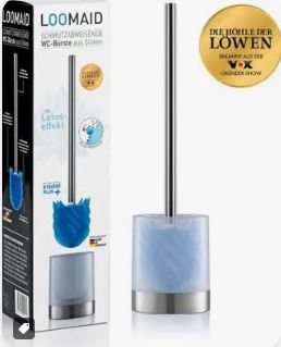 LOOMAID Silicone Toilet Brush and Holder Set with Stainless Steel Handle (Blue/Silver)