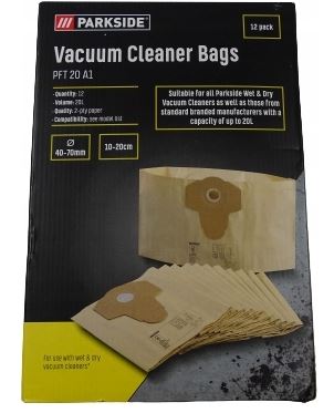 Parkside Wet & Dry Vacuum Cleaner Replacement Filter Bags (20L, Pack of 12)