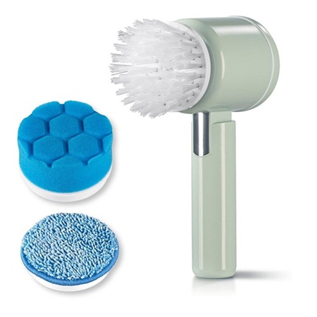 CLEANmaxx Cordless Electric Spin Scrubber & Cleaning Brush Set with 3 Interchangeable Heads (5V, 2-Speed, Mint)