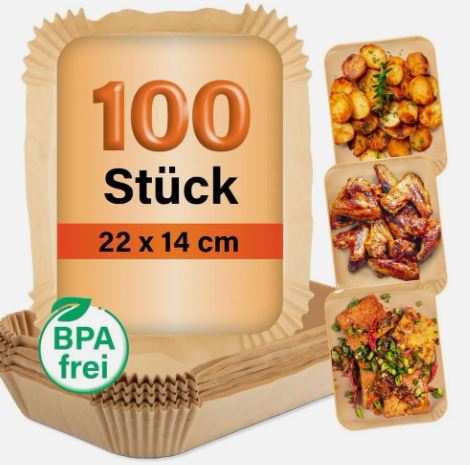GOURMETmaxx Disposable Air Fryer Parchment Paper Liners (Pack of 100, 22x14cm)