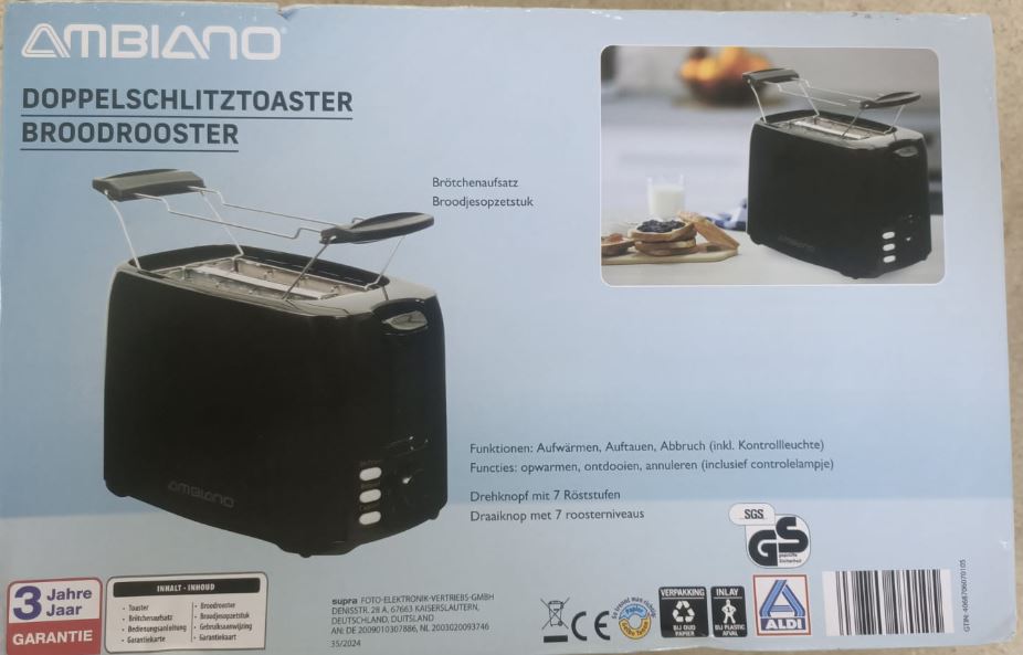 Ambiano 2 Slice Toaster - European Brand