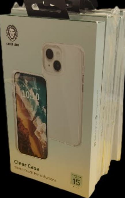Green Lion Clear Case with Silver-Touch Metal Buttons for iPhone 15 Plus - Pack of 5