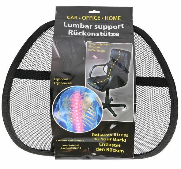 Ergonomic Mesh Lumbar Support Backrest Cushion for Office Chairs & Car Seats (Black, 39.5 x 36.5 cm)