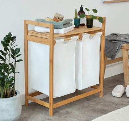 Lumaland Bamboo Laundry Basket with 2 Pull-Out Drawers - White