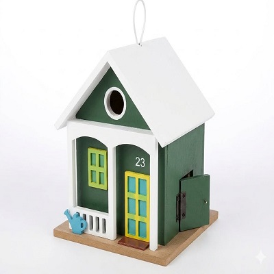 Wooden Bird Feeder Hanging on the Window White/Green