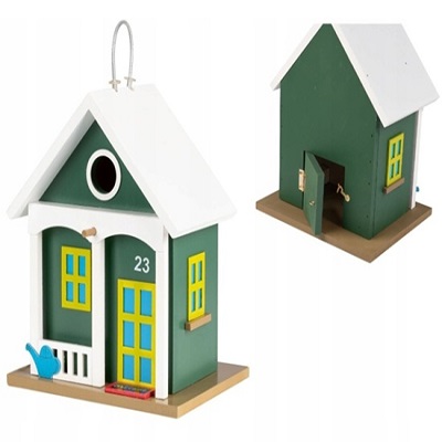 Wooden Bird Feeder Hanging on the Window White/Green - Image 3
