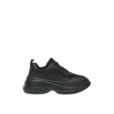 Flora Bella by Shoexpress Gianna Women's Panelled Chunky Platform Sneakers ? Comfortable Casual Lace-Up Walking Shoes, All Black, Size 38 EU