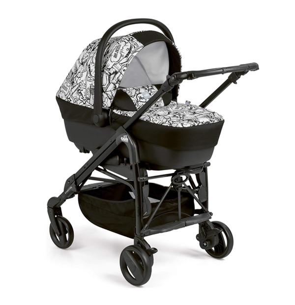 Cam Combi Tris Baby Stroller Combo Set – Convertible 3-in-1 Infant Travel System, Lightweight Pram with Adjustable Canopy ( Black & White)