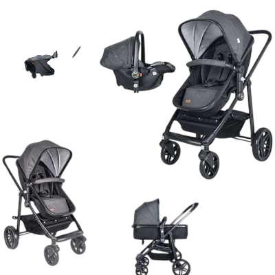 MOON Tres 3-in-1 Foldable Convertible Baby Travel System Stroller Black and Grey - Image 3