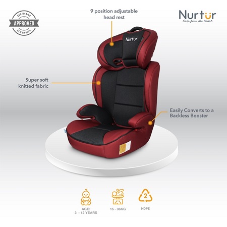Nurtur 3-in-1 Jupiter Car Seat & Booster Seat - Maroon Black - Image 2