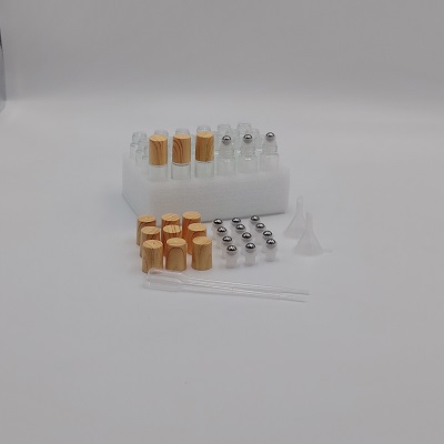 Clear Glass Essential Oil Roller Bottles Kit with Natural Bamboo Lids, Stainless Steel Roller Balls, Droppers, and Funnels (Multi-Pack DIY Set) - Image 2
