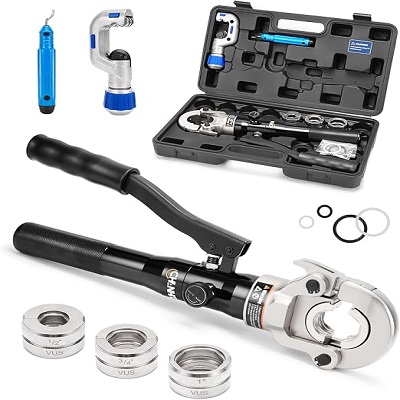 CHANHYD Manual Hydraulic Pipe Propress Crimping Tool Kit with Cutter (Size: 1/2", 3/4", 1" Jaws)