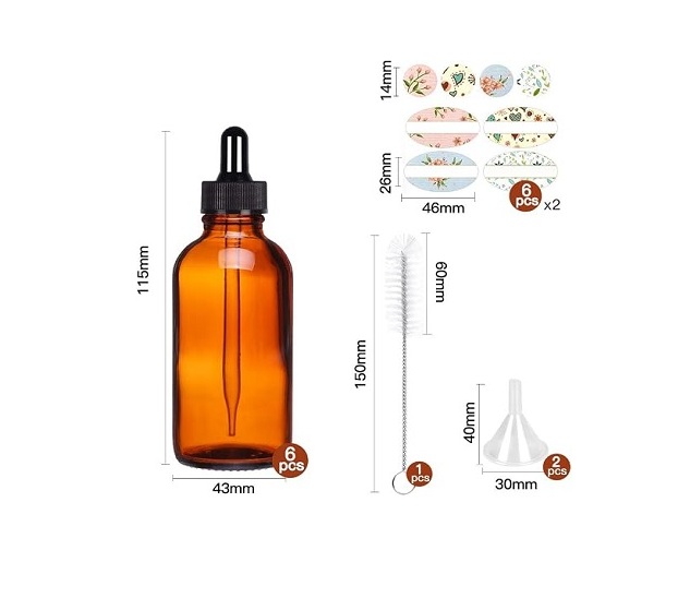 4oz Amber Glass Dropper Bottles Set with Measured Eye Droppers and Mini Funnel for Essential Oils, Tinctures & Perfumes (6-Pack) - Image 3