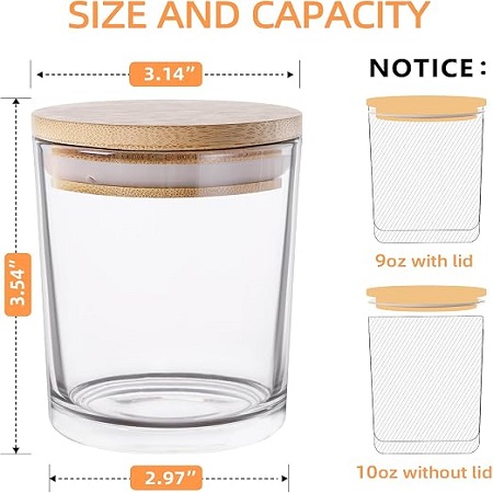 Showin Thick Glass Candle Jars with Bamboo Lids, Reusable Empty Vessels for Candle Making, Clear Bulk Containers (16 Pcs) - Image 2