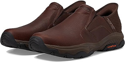 Skechers Hands Free Slip-ins Relaxed Fit Craster Lanigan Men Red Brown Leather Moccasins - Size 48.5 EU