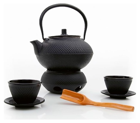 Lumaland Traditional Japanese Cast Iron Tetsubin Tea Set with 1.4L Teapot, Stainless Steel Strainer and Warmer - Black