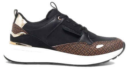 Flora Bella by Shoexpress Caroline Women Black Monogram Print Panelled Wedge Sneakers with Lace-Up Closure - Size 38 EU - Image 3