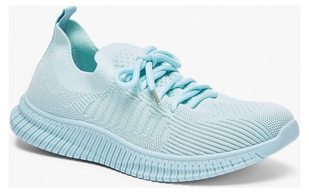 Oaklan by Shoexpress Women Light Blue Mesh Detail Textured Knitted Sports Walking Shoes with Lace-Up Closure - Size 38 EU