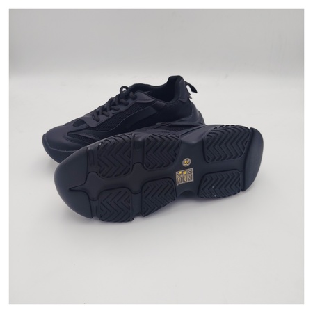 Flora Bella by Shoexpress Rena Women Black Panelled Textured Chunky Sneakers with Lace-Up Closure - Size 38 EU