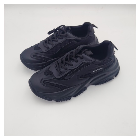 Flora Bella by Shoexpress Rena Women Black Panelled Textured Chunky Sneakers with Lace-Up Closure - Size 40 EU