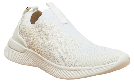 Flora Bella Women Mesh Textured Slip-On Low Ankle Walking Sneakers - White (Size 38 EU)