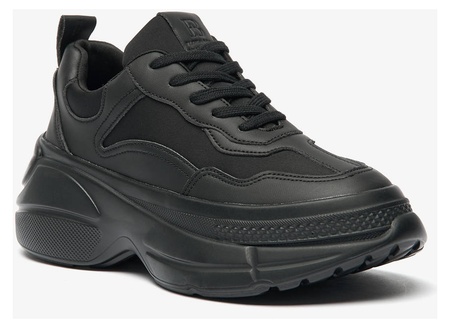 Flora Bella Women Panelled Chunky Platform Sneakers with Lace-Up Closure - Full Black (Size 36 EU)