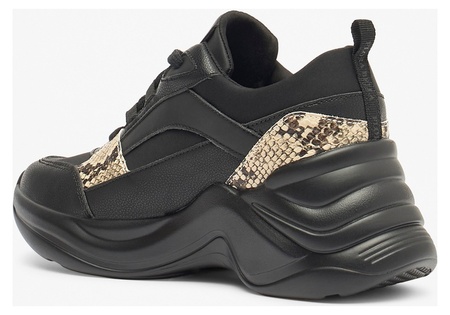 Flora Bella by Shoexpress Rosaline Women Black Animal Print Panelled Wedge Heel Sneakers with Lace-Up Closure - Size 37 EU - Image 2
