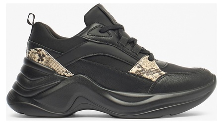 Flora Bella by Shoexpress Rosaline Women Black Animal Print Panelled Wedge Heel Sneakers with Lace-Up Closure - Size 37 EU - Image 3