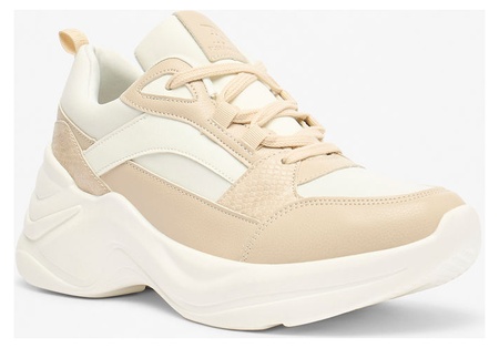 Flora Bella by Shoexpress Rosaline Women Beige Lace-Up Low Ankle Sneakers with Wedge Heels - Size 41 EU