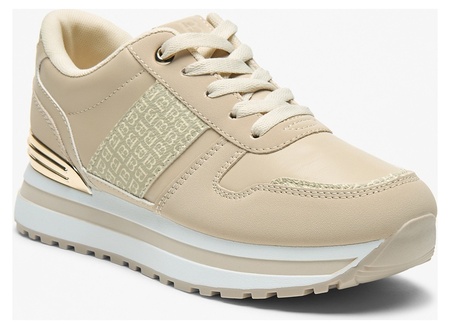Flora Bella by Shoexpress Caroline Women Monogram Panelled Lace-Up Ankle Sneakers with Gold Metallic Detail - Size 41 EU