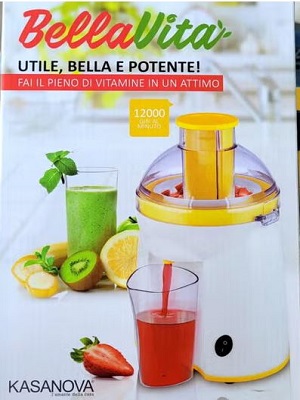 Kasanova BellaVita 12000 RPM High-Speed Electric Centrifugal Juicer and Fruit Extractor - White and Yellow