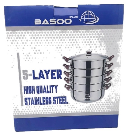 Basoo BBCL High Quality 5-Layer Stainless Steel Multi-Tier Steamer Pan with Lid - 32cm - Image 3