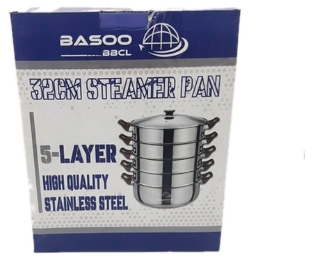 Basoo +Plus High Quality 5-Layer Stainless Steel Multi-Tier Steamer Pan with Lid - 36cm / 38cm - Image 3