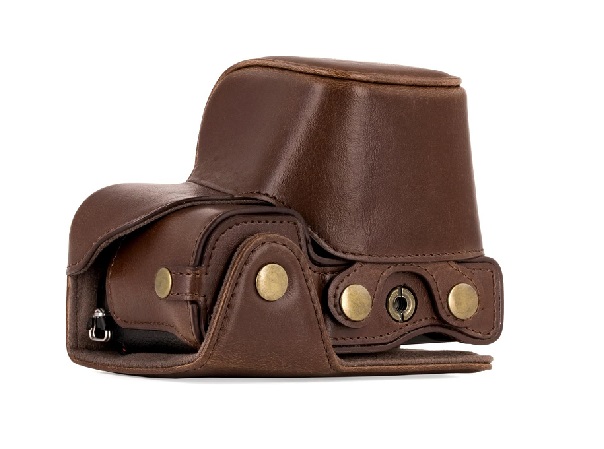 MegaGear MG407 Ever Ready Genuine Leather Camera Case and Strap Compatible with Sony Alpha A6000, A6300 with 16-50mm Lens (6.6 x 4.57 x 11.94 cm Size) - Dark Brown