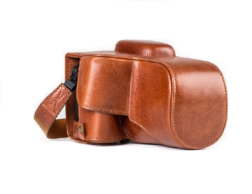 MegaGear MG1193 Ever Ready Genuine Leather Camera Case and Strap Compatible with Canon EOS Rebel T8i, T7i, 850D, 800D, 77D, 9000D (18-55mm) - Dark Brown -New