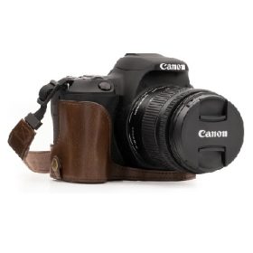 MegaGear Ever Ready Leather Camera Half Case compatible with Canon EOS Rebel SL3, Kiss X10, SL2, X9, Dark Brown